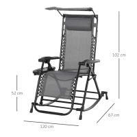 Outsunny Espreguiçadeira de balanço de jardim dobrável reclinável com toldo de proteção solar Estrutura de aço 120x67x102 cm Cinza(m-3)