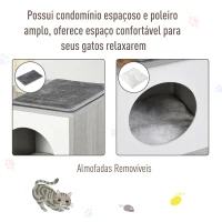 PawHut Arranhador para Gatos 59x39x62 cm de 3 Níveis com Poste de Arranhar Caverna Almofadas Amovíveis e Bolsa de Brinquedo Cinza(m-4)