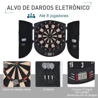 HOMCOM Alvo Eletrônico Digital com 6 Dardos até 8 Jogadores Marcador Portas Laterais Tela LCD 46.5x4.4x50.5 cm Preto(m-6)