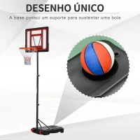 HOMCOM Tabela de Basquetebol Ajustável de 160-210cm Aro de Basquetebol com Suporte de Aço Base Recarregável 2 Rodas para Crianças e Adultos 75x83x261cm Vermelho e Preto(m-6)