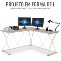 Vinsetto Secretária de Canto Mesa de Computador em Forma de L com Estrutura de Aço 142x142x76cm Natural e Branco(m-6)