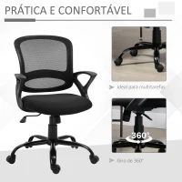 Vinsetto Cadeira de Oficina Ergonômica Basculante com Altura Ajustável Assento Giratório 360° Suporte e Lombar Malha Transpirável 61x61x89-99cm Preto(m-7)