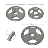 HOMCOM Conjunto de 6 Discos de Peso 35kg Discos Olimpicos com Orifício Central de Ø5,4cm para Treinamento em Casa Academia Prata(m-3)