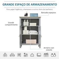 kleankin Armário de Casa de Banho Armário Auxiliar com 2 Portas e Prateleiras Interiores Ajustáveis 59x30x85 cm Cinza e Madeira(m-4)