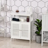 kleankin Armário Casa de Banho com 2 Portas Persianas e Compartimento Aberto Desenho Moderno 60x30x81,6 cm Branco(m-12)