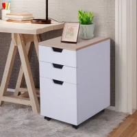 HOMCOM Armário Móvel para Escritório com 3 Gavetas Travão de Rodas Universal para Organizar Documentos 34x40x60,5 cm Branco e Natural(m-2)