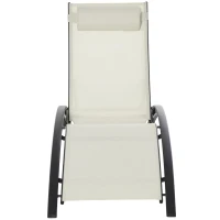 Outsunny Espreguiçadeira Reclinável com Encosto Ajustável em 5 Posições e Apoio de Cabeça Removível Acolchoado Alumínio Textilene  para Jardim Terraço Varanda 171x64x82 cm Bege(m-11)