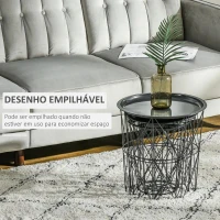 HOMCOM Conjunto de 3 mesas laterais empilháveis Cestos de metal com bandeja removível e espaço de armazenamento Estilo moderno para sala de estar Diâmetro Ø43 Ø35 e Ø30 cinza(m-5)