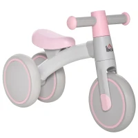 HOMCOM Bicicleta sem Pedais para Crianças de 1-3 Anos Bicicleta de Equilíbrio com 3 Rodas Silenciosas Carro Andador de Bebé 60x24x37cm Rosa(m-1)