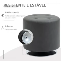 HOMCOM Apoio para os pés Otomano Giratório Banco Puff Redondo Estofado em Couro Sintético de Estilo Moderno para Dormitório Entrada Sala de Estar Ø45,5x44,5cm Cinza(m-5)