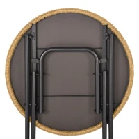 Outsunny Conjunto de mesa e 2 cadeiras dobráveis de vime para jardim Estrutura de aço Φ60x71 cm e 46x56x83 cm Madeira natural(m-6)