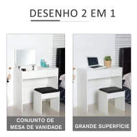 HOMCOM Toucador de Maquilhagem com Branco e Tampa Dobrável Mesa de Maquilhagem com Compartimentos e Gaveta 80x40x79cm Branco(m-4)