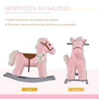 HOMCOM Cavalo Baloiço para Crianças de 18-36 Meses Cavalo de Balançar com Ursinho de Pelúcia Sons de Relinchos e Galopes base de Madeira 65x26x55cm Rosa(m-5)