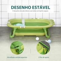 HOMCOM Banheira Dobrável para Bebé Recém Nascido até 3 Anos 50L com Almofada Confortável e  Pés Dobráveis 80x53,9x20,8cm Verde(m-4)