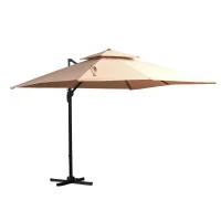 Outsunny Chapéu de Sol Excêntrico 294x294x270cm Chapéu de Sol de Alumínio à Manivela com Mastro Giratório 360º Teto Duplo Inclinável em 6 Posições Areia(m-1)