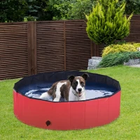 PawHut Piscina Dobrável para Cães Ø120x30 cm Banheira Portátil para Animais de Estimação PVC Antiderrapante Usos Múltiplos Interior e Exterior Vermelho(m-2)