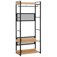 HOMCOM Cabide de entrada 2 em 1 com várias prateleiras e barra para pendurar para corredor Quarto sala de estar 80x40x190 cm Madeira natural preta(m-1)