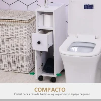 Kleankin Armário de Casa de Banho Móvel Auxiliar para Espaço Reduzido com Rodas Prateleiras Abertas Armário e Gaveta 18x30x68,5cm Branco(m-6)