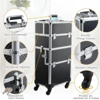 HOMCOM Estojo de maquiagem profissional Estojo cosmético destacável com rodas omnidirecionais com trava Fácil de transportar 36x24x79/107cm(m-7)