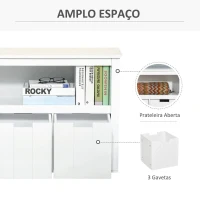 HOMCOM Aparador de Sala de Estar Armário Auxiliar de Armazenamento Moderno com Prateleira Aberta e 3 Gavetas para Dormitório Sala de Estar 102x33x61,5cm Branco(m-4)