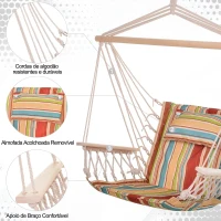 Outsunny Cadeira Rede Suspensa com Estampa em Listras Almofada de Apoio para a Cabeça Cadeira Rede Baloiço para Interior e Exterior Carga Máxima 105kg 100x106cm Multicor(m-7)