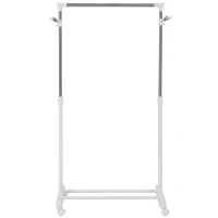 HOMCOM Charriot com Altura Ajustável Cabide com Rodas Portátil Prateleira Inferior Aço 68,5x42x87-145cm Branco e Prata(m-4)