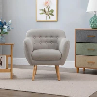 HOMCOM Poltrona individual Moderna com Pernas de Madeira Acolchoada Estilo Nórdico 71x62x78 cm bege(m-11)