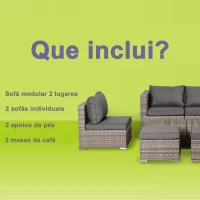 Outsunny Conjunto de Jardim 8 Peças de Vime com 2 Mesas de Centro Poltronas e 2 Apoio para os Pés Marrom e Cinza(m-7)
