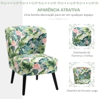 HOMCOM Poltrona de Sala de Estar sem Braços Poltrona Individual com Assento Acolchoado e Pés de Madeira 58x69x78cm Estampado de Flamengos(m-4)