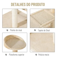 PawHut Árvore arranhador para gato com poste cama plataforma com cobertor veludo de sisal 50x50x100cm bege(m-5)