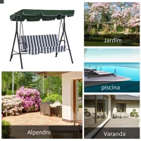 Outsunny Baloiço de Jardim de 3 Lugares Baloiço com Teto Ajustável em Ângulo para Terraço Balcão Carga Máxima 200kg Aço 172x110x153cm Verde e Branco(m-6)