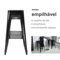 HOMCOM Conjunto de 4 Bancos Interiores e Exteriores de Metal Estilo Industrial 43x43x76 cm(m-5)