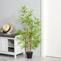 Outsunny Planta de Bambú Artificial no Vaso 120cm Planta Artificial Decorativa para Interior e Exterior Casa Sala de Estar Escritório Verde(m-2)