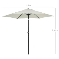 Outsunny Chapéu de Sol de Jardim Ø270x235cm Chapéu de Sol de Alumínio Reclinável com Manivela e 6 Hastes para Terraço Exterior Balcão Creme(m-3)