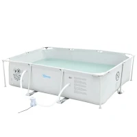 Outsunny Piscina Desmontável Tubular 291x190x75cm com Depuradora de Cartucho Piscina Retangular de Exterior para Adultos e Crianças 3600L Cinza(m-6)