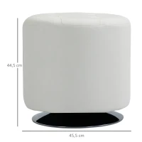 HOMCOM Apoio para os pés Otomano Giratório Banco Puff Redondo Estofado em Couro Sintético de Estilo Moderno para Dormitório Entrada Sala de Estar Ø45,5x44,5cm Branco(m-3)