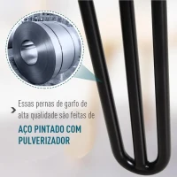 HOMCOM Pernas de mesa tipo pernas de garfo de 4 peças 3 hastes Pés de aço resistentes para móveis com protetores pretos Acessórios incluídos 12x12x71cm(m-4)