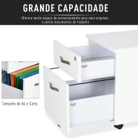 HOMCOM Bloco de Gavetas para Escritório Móvel de Arquivos com 5 Rodas Fechadura para Secretária Casa 40x45.5x52.5 cm Branco(m-7)