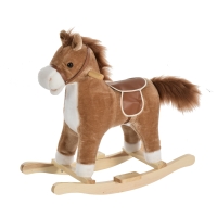 HOMCOM Cavalo Baloiço para Crianças Cavalo Baloiço de Pelúcia Suave com Música Relinchos Sons de Galope Boca e Cauda Móveis 65x32,5x61 cm Marrom