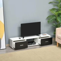HOMCOM Móvel de TV para Televisores de até 60" Móvel de Sala de Estar Moderno com 2 Gavetas e Compartimento Aberto 140x30x32cm Branco e Preto(m-9)