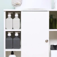 Kleankin Armário Casa de Banho Móvel para Lavatório de Madeira com 5 Compartimentos Abertos 1 Porta Desenho Compacto Moderno 60x30x68cm Branco(m-7)