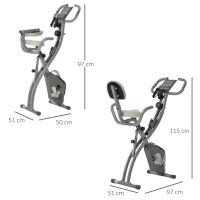 HOMCOM Bicicleta Estática Dobrável com Altura e Resistência Ajustáveis com Tela LCD e Assento com Encosto 51x97x115cm Cinza(m-3)