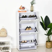 HOMCOM Armário de Sapatos Moderno Sapateira para Corredor Entrada com 6 Prateleiras de Armazenamento Espaço de Exibição 60x26x124cm Branco(m-11)