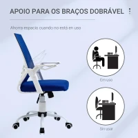 Vinsetto Cadeira de Escritório Ergonômica Giratória com Altura Ajustável Apoio para os Braços Dobrável Suporte Lombar e Encosto Transpirável 62,5x55x94-104cm Azul(m-7)
