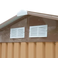 Outsunny Abrigo de Jardim 213x130x185cm Abrigo de Jardim Metálico de Exterior com 2 Portas Deslizantes e 4 Janelas Marrom Claro(m-8)