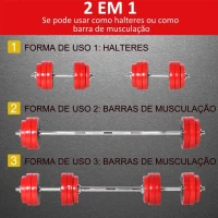 HOMCOM Conjunto de Halteres 30kg Ajustáveis 2 em 1 com Barras e Extensor para Treinamento de Força Levantamento de Pesos para Casa Academia Preto e Vermelho(m-4)