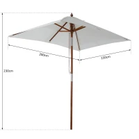 Outsunny Chapéu de Sol de Jardim 200x150x230cm Chapéu de Sol Retangular Inclinável com Polia Duplo Teto e Mastro Desmontável de Madeira para Terraço Pátio Creme(m-3)