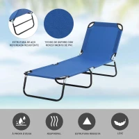 Outsunny Espreguiçadeira dobrável reclinável com ângulo ajustável de 3 posições para exterior carga 120 kg 190x56x28 cm Azul(m-6)