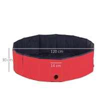PawHut Piscina Dobrável para Cães Ø120x30 cm Banheira Portátil para Animais de Estimação PVC Antiderrapante Usos Múltiplos Interior e Exterior Vermelho(m-3)