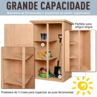 Armário de Jardim de Madeira para Ferramentas com 3 Prateleiras Interiores Porta com Trava e Teto Asfáltico 75x56x115cm Madeira(m-4)